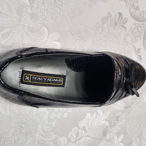 Men's Stacy Adams Black Snakeskin and Leather Tassel Slip-on Dress Loafer - Picture 8 of 12